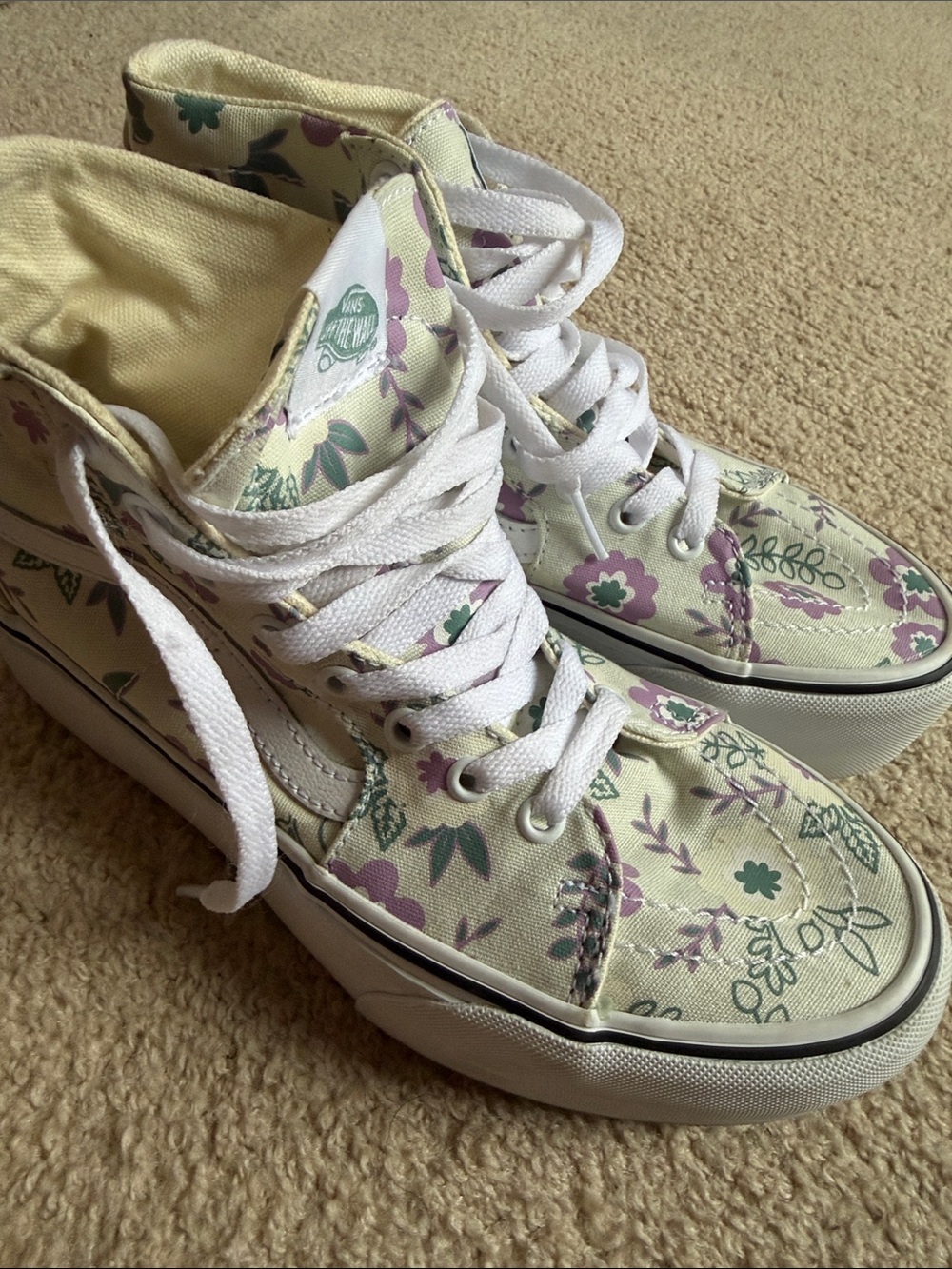 Vans Women's High-Top Floral Sneakers in Cream, Purple, and Green